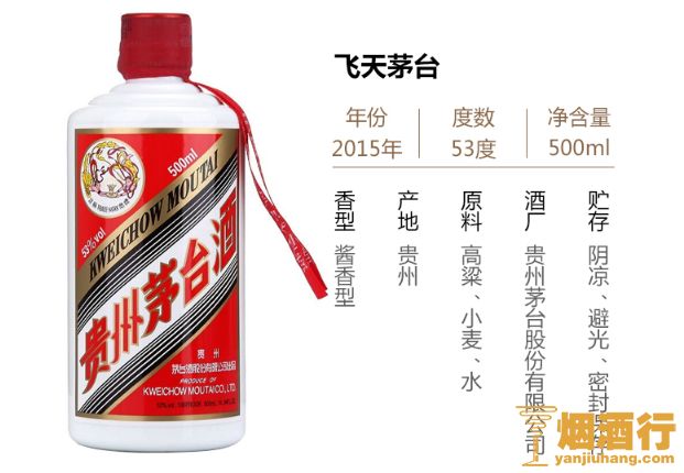 53°飞天茅台 500ml(2015年)